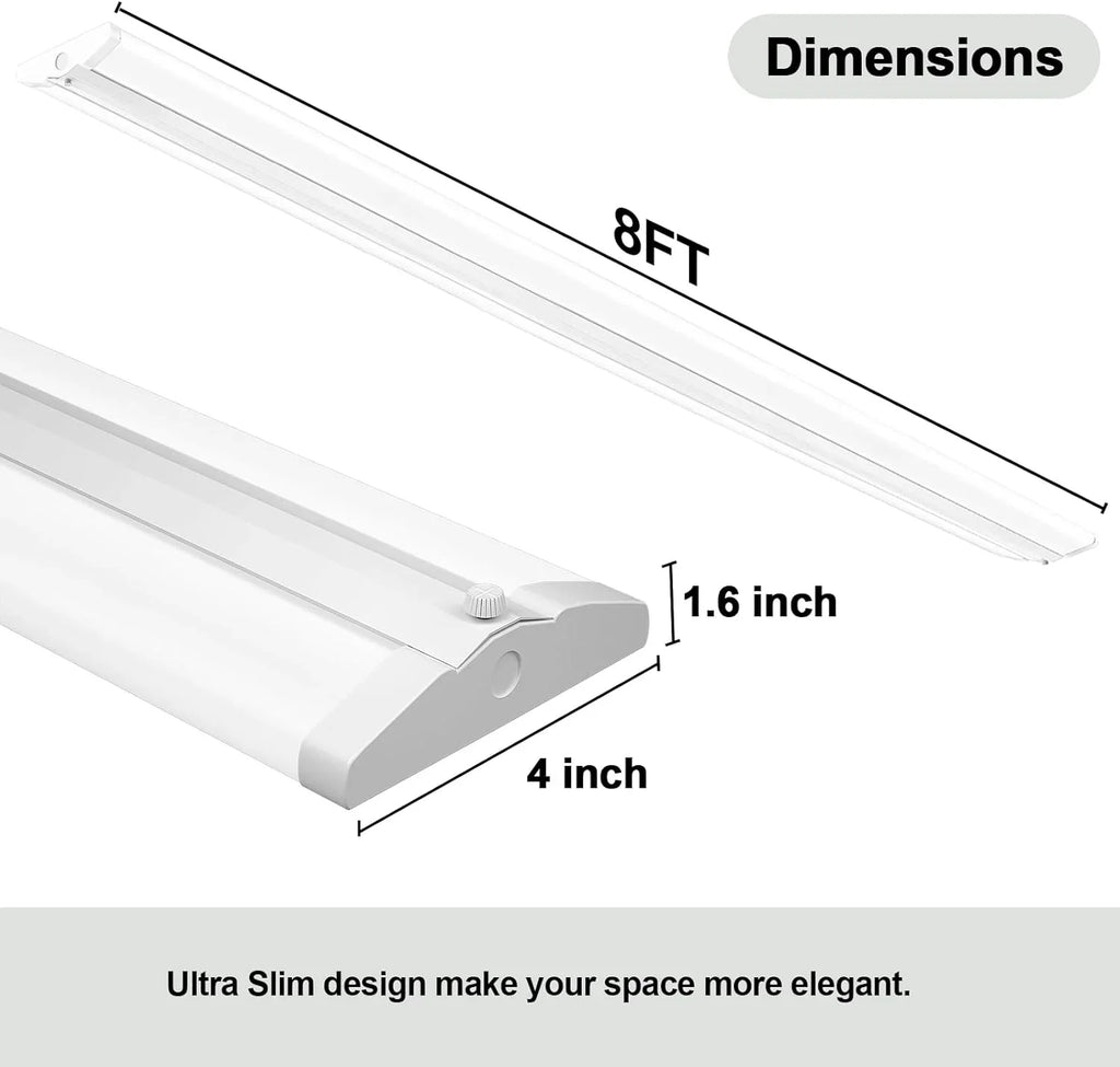 8FT  Shop Light 110W [6-lamp  Fluorescent Equiv.], Compact 8 Foot Strip Lights, 12500LM, 5000K, Commercial Grade Flush Mount Ultra Slim  Wraparound for Garage Office Warehouse, 4 Pack