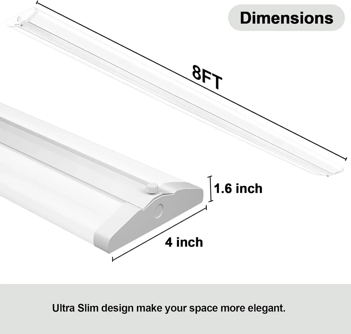 8FT  Shop Light 110W [6-lamp  Fluorescent Equiv.], Compact 8 Foot Strip Lights, 12500LM, 5000K, Commercial Grade Flush Mount Ultra Slim  Wraparound for Garage Office Warehouse, 4 Pack