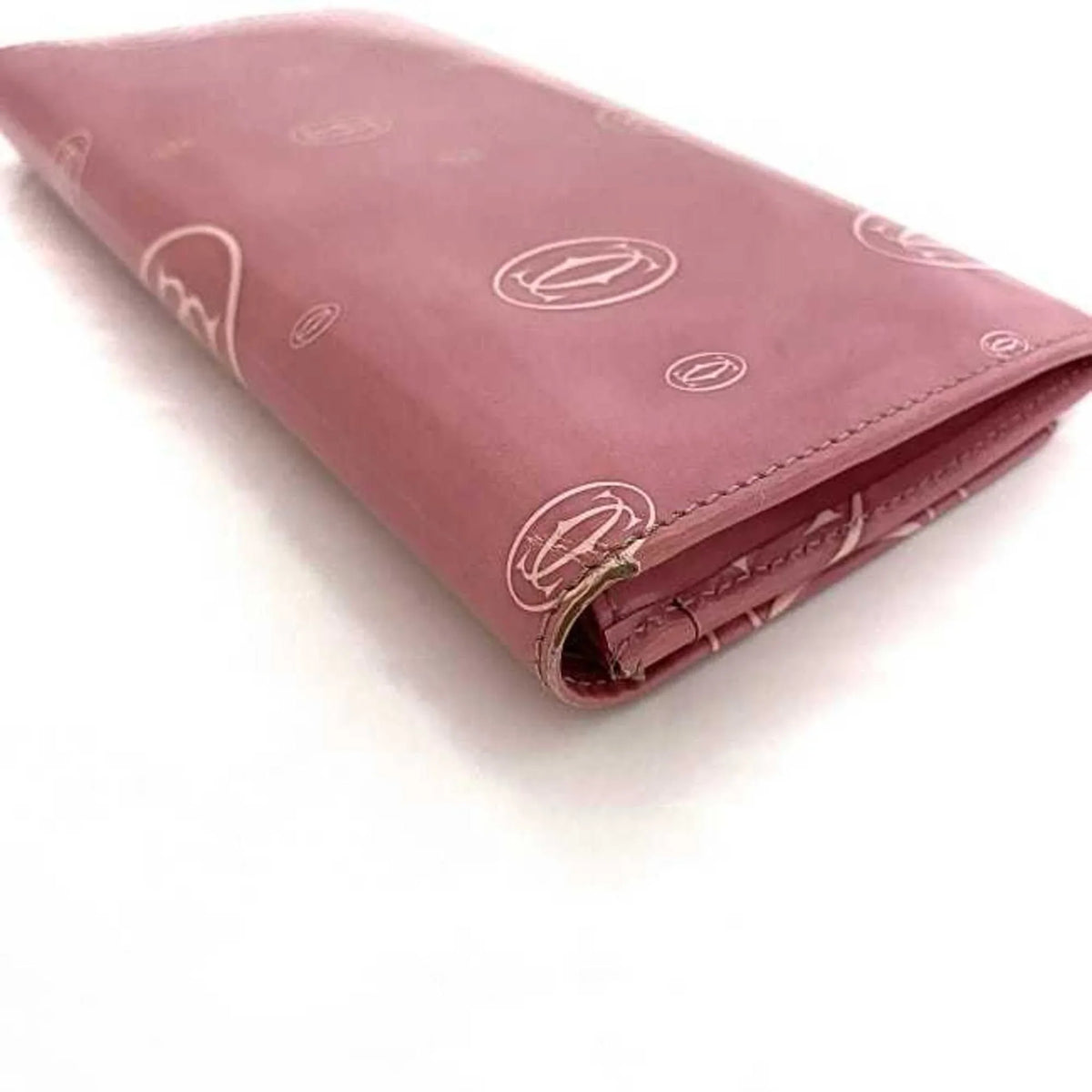 Pre-Owned Cartier Bifold Long Wallet Pink Happy Birthday  Leather 2C Motif Ladies (Fair)