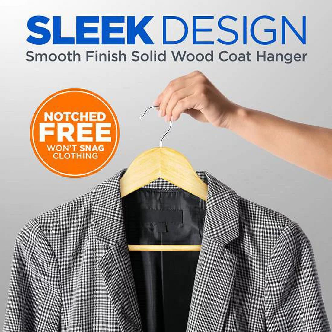 SereneLife Solid Wooden Hangers, 50 Pieces Hangers for Clothes, Heavy Duty Suit Hanger Set