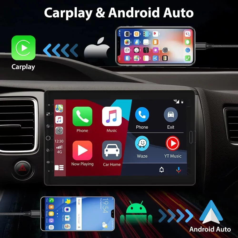 Podofo Single 1 Din 10.1'' Car Stereo Radio Apple Carplay Android Auto  Touch Screen 10 inch Car  Player Bluetooth Mirror Link   Card ,with Rearview Camera