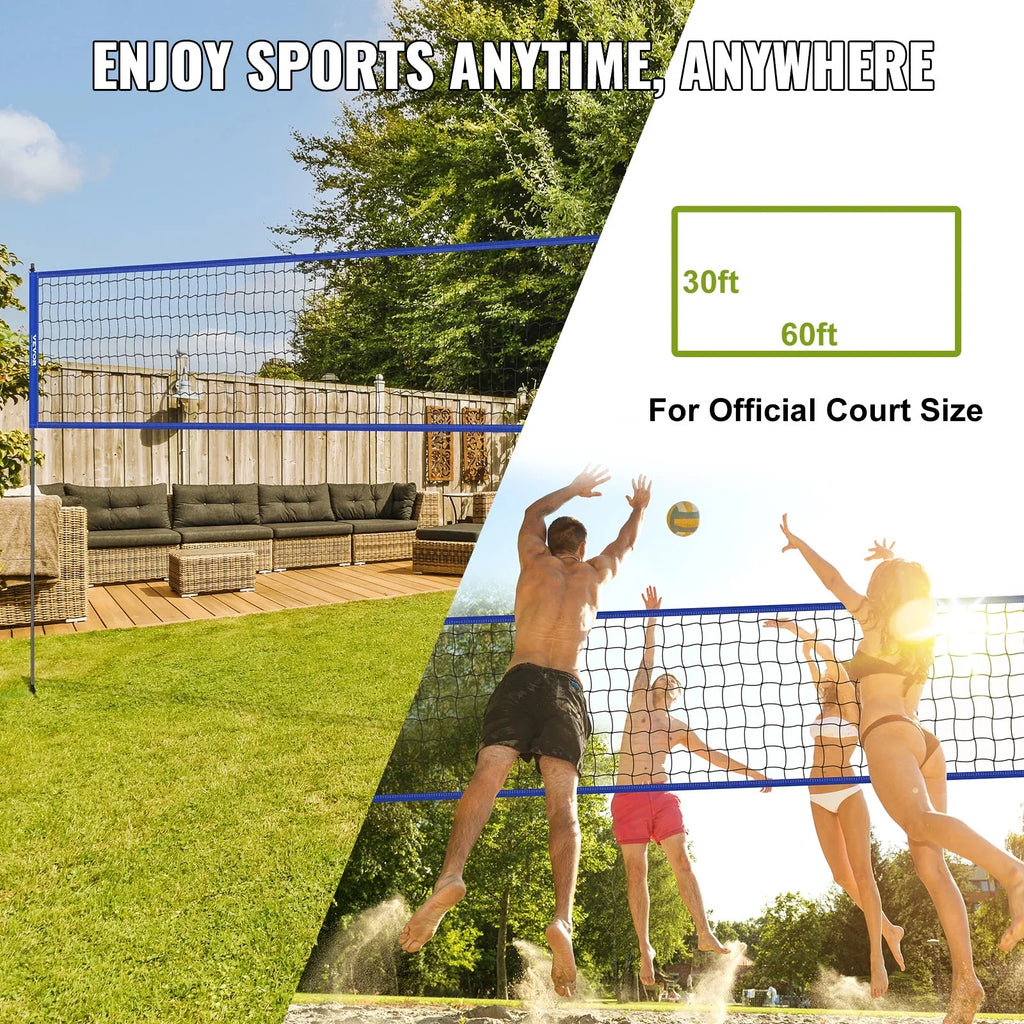 32ft x 3ft Portable Volleyball Net System Adjustable Height Poles with  Volleyball, Carrying Bag, Boundary Lines, Steel Poles & Pump for Outdoor Sports
