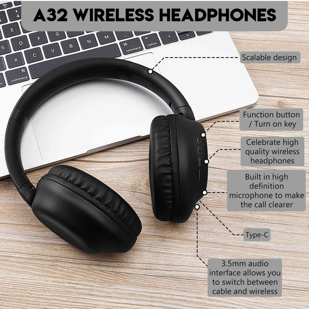UrbanX  Over-Ear Bluetooth Headphones -  Wireless Sound with Mic for Xiaomi Poco /Redmi Pad /Poco  Pro 5G/Redmi 12 5G, Note 12R - 20H Playtime, 200H Standby, Workout & Travel -Black