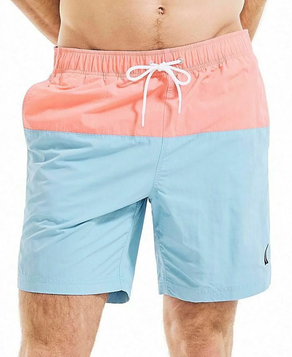 Nautica Men's Colorblocked 8" Swim Trunks  in Alaskan Blue/Peach-Size