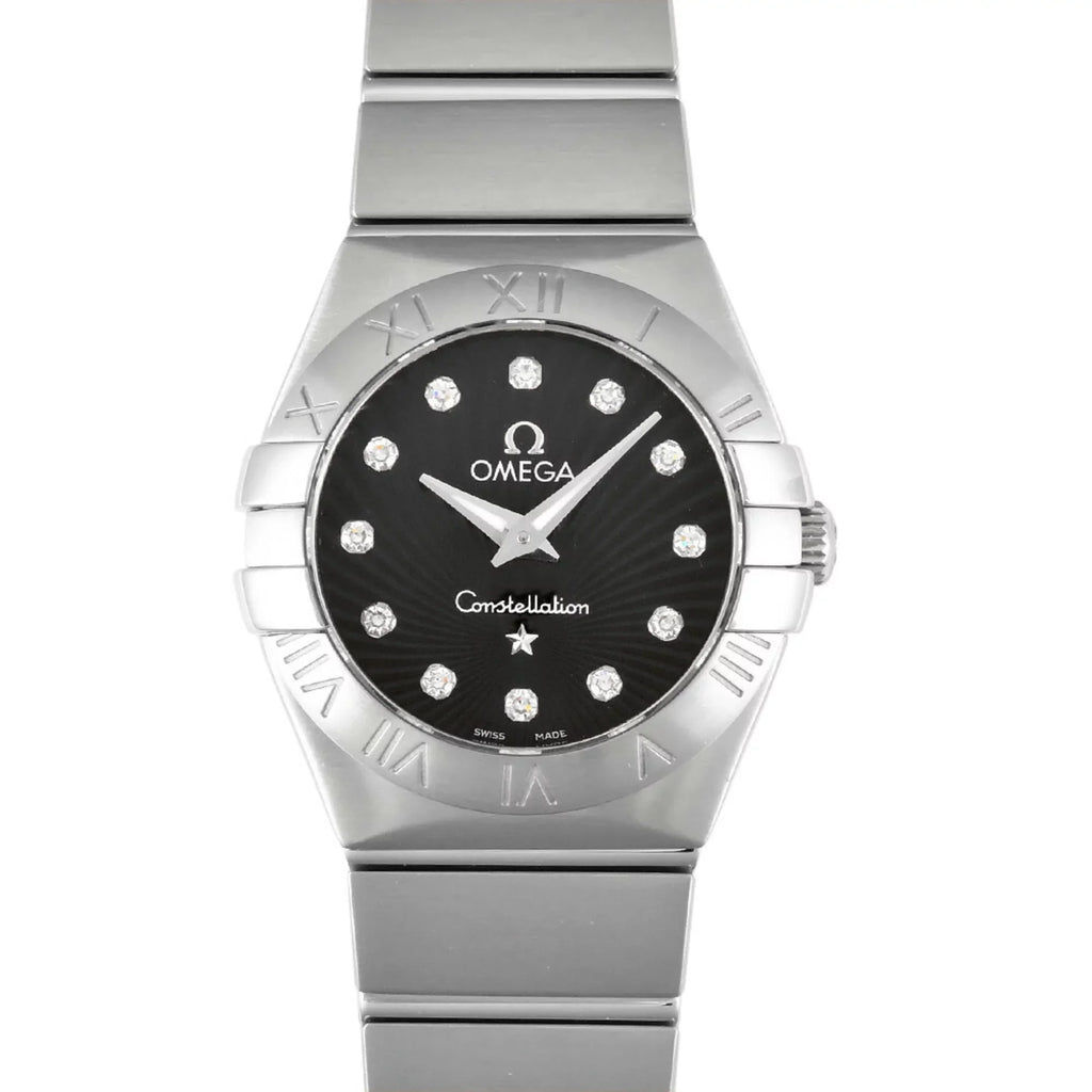 Pre-Owned Omega  Constellation 12P Diamond Index  Women's Quartz Watch Black Dial 123.10.24.60.51.001 (Good)
