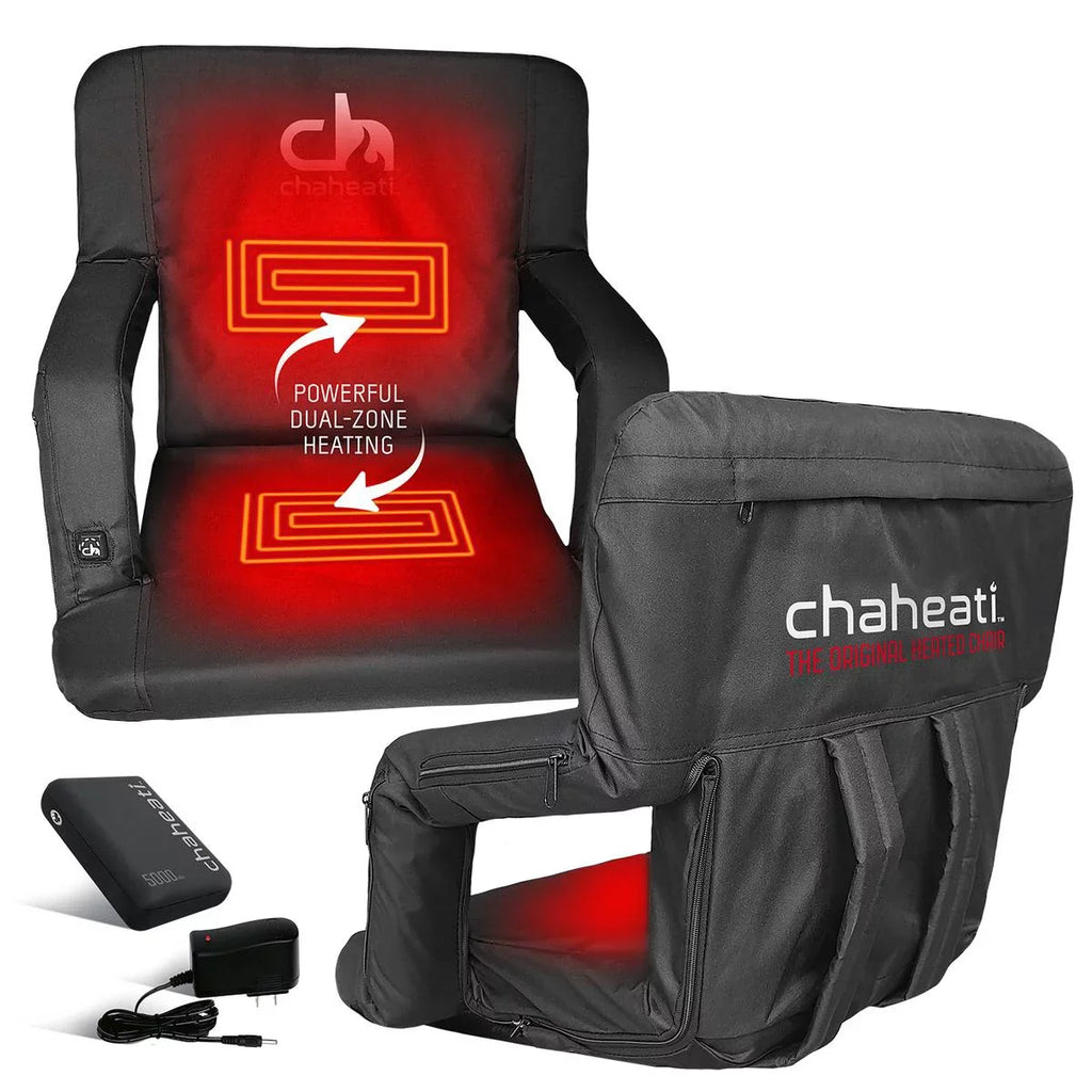 Chaheati 7  Heated Folding Bleacher Seat in Black – Battery Heated Chair For Camping, Sports, And Outdoor Activities