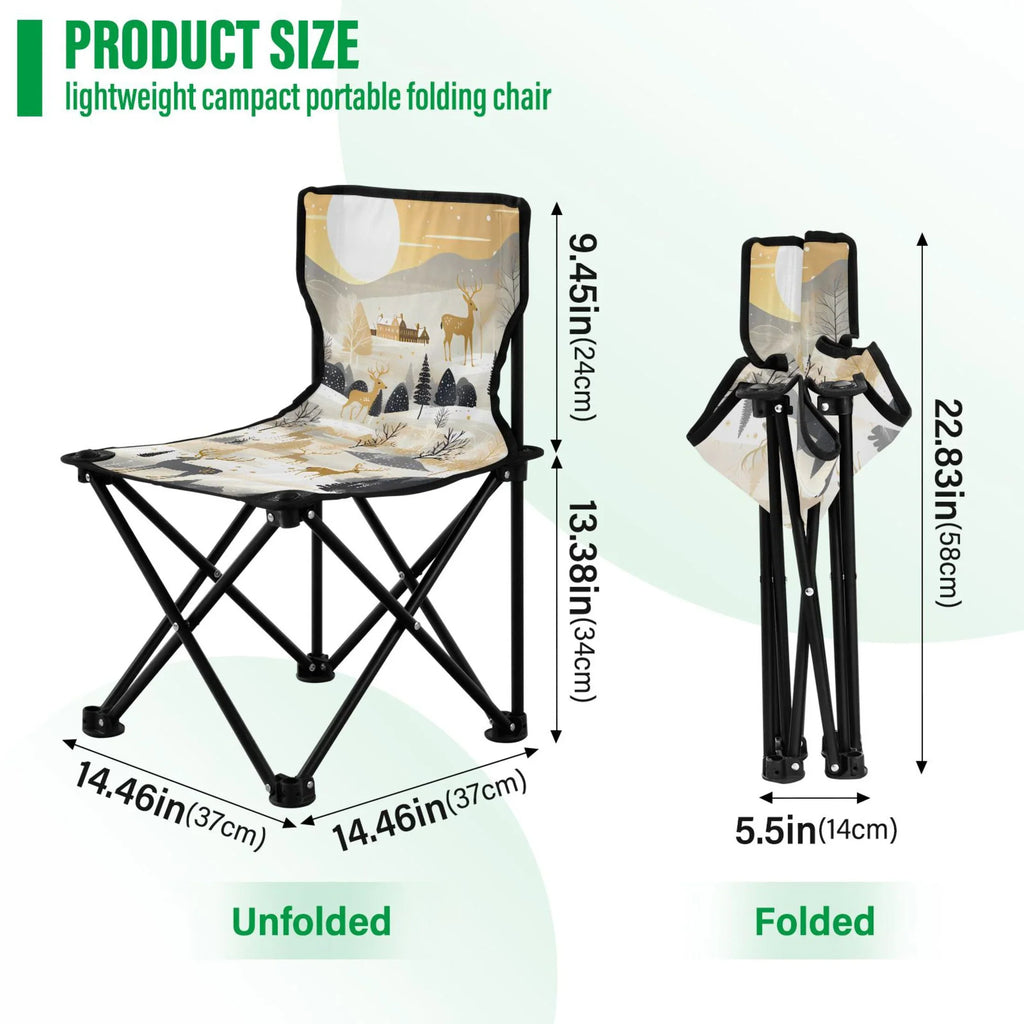 Golden in Deers Forest Portable Camping Chair Small for Kids Outdoor Folding Beach Chair Fishing Chair Lawn Chair with Carry Bag