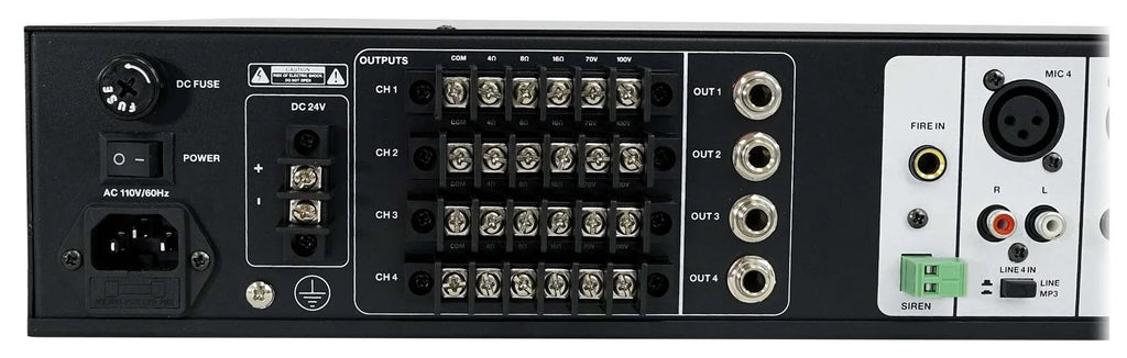 4-Zone Matrix Multi Room 70v Audio System w/ (10)  Black Ceiling Speakers