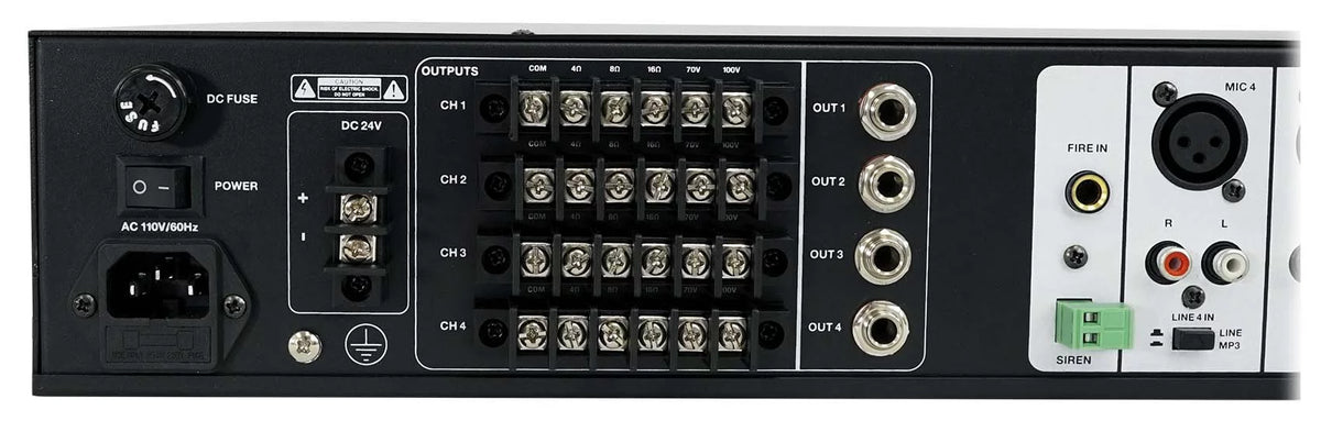 4-Zone Matrix Multi Room 70v Audio System w/ (10)  Black Ceiling Speakers