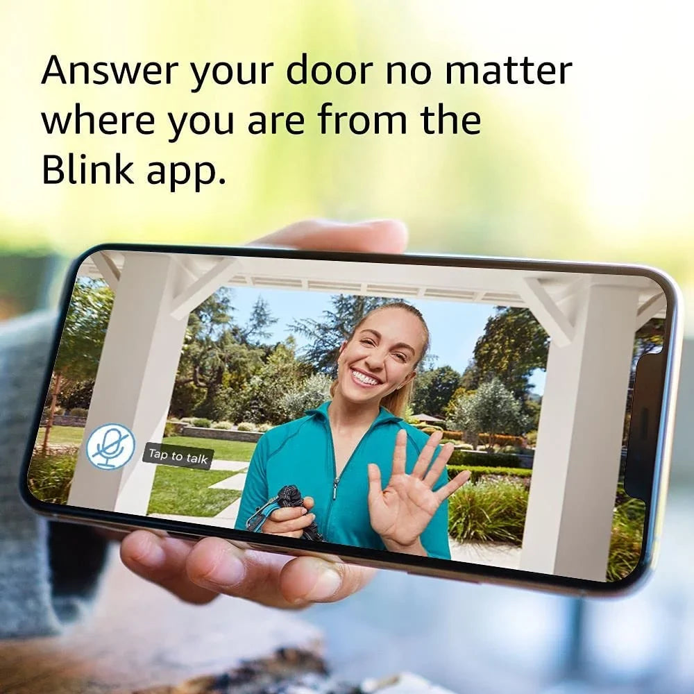 Blink Video Doorbell + Sync Module 2 + Cleaning Cloth | Two-year battery life, Two-way audio,  video, motion and chime app alerts and Alexa enabled — wired or wire-free (Black)
