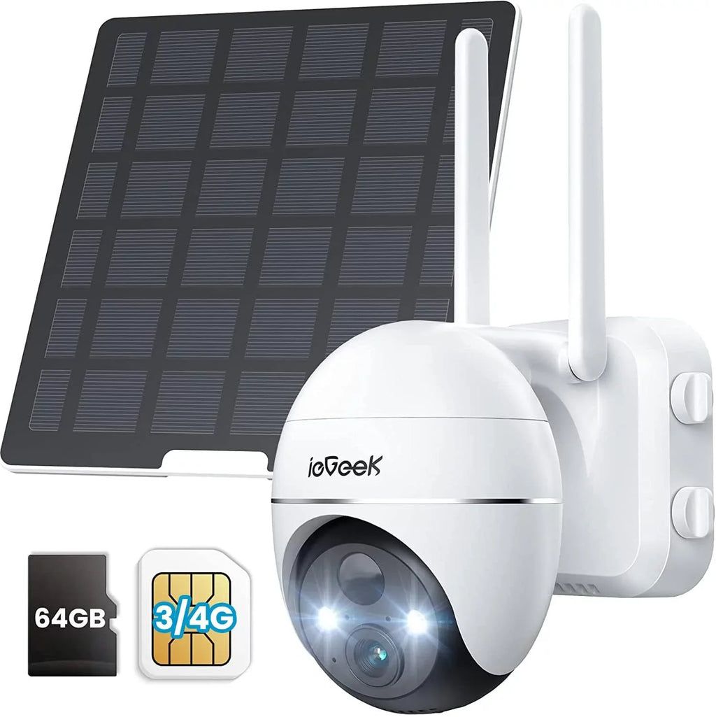 3G/4G  Cellular Security Camera Wireless, Outdoor, Solar Powered, 2K , 360° , No WiFi Surveillance Camera, Color Night Vision, &64GB  Card Included