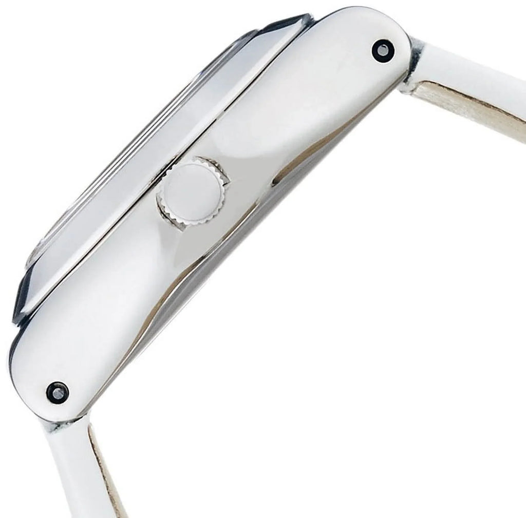 Swatch  Silver Tone Dial White Leather Strap Women's Watch