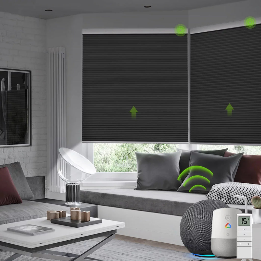 Yoolax Smart Motorized Cellular Shade Remote Control Blackout Automatic Honeycomb Window Blinds(100% Blackout Carbon Grey,54" x 72")