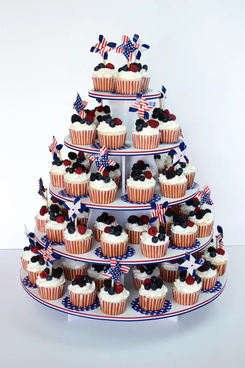 The Smart Baker - Adjustable, Reusable 5 Tier Round Cupcake & Dessert Tower Display Stand, White - Holds up to 90+ Cupcakes | Weddings, Parties, Holidays, Baby Showers and More!