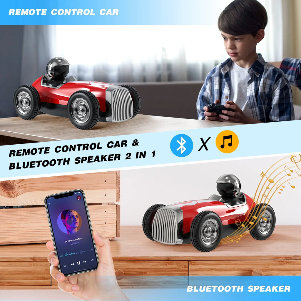Remote Control Car with 2.4GHz Wireless Bluetooth Speaker 2 Speed Mode Fast  Car for Kids  Trucks Music  Stunt Car Toys for Boys Girls Gifts, Red