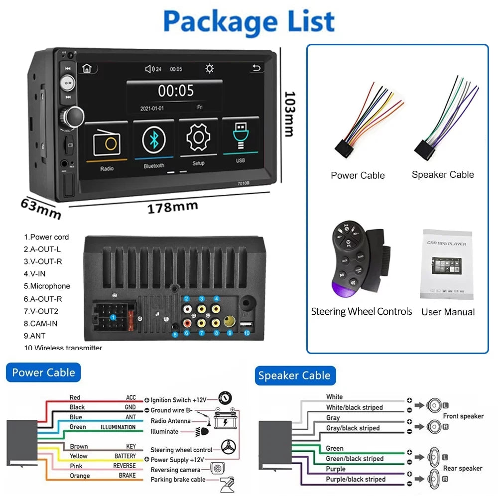 Podofo Double 2 Din 7'' Universal Car Stereo Radio Apple Carplay Android Auto Mirror Link  Touch Screen Car Audio Multimedia Player   Bluetooth  (Rear Camera Not Included)