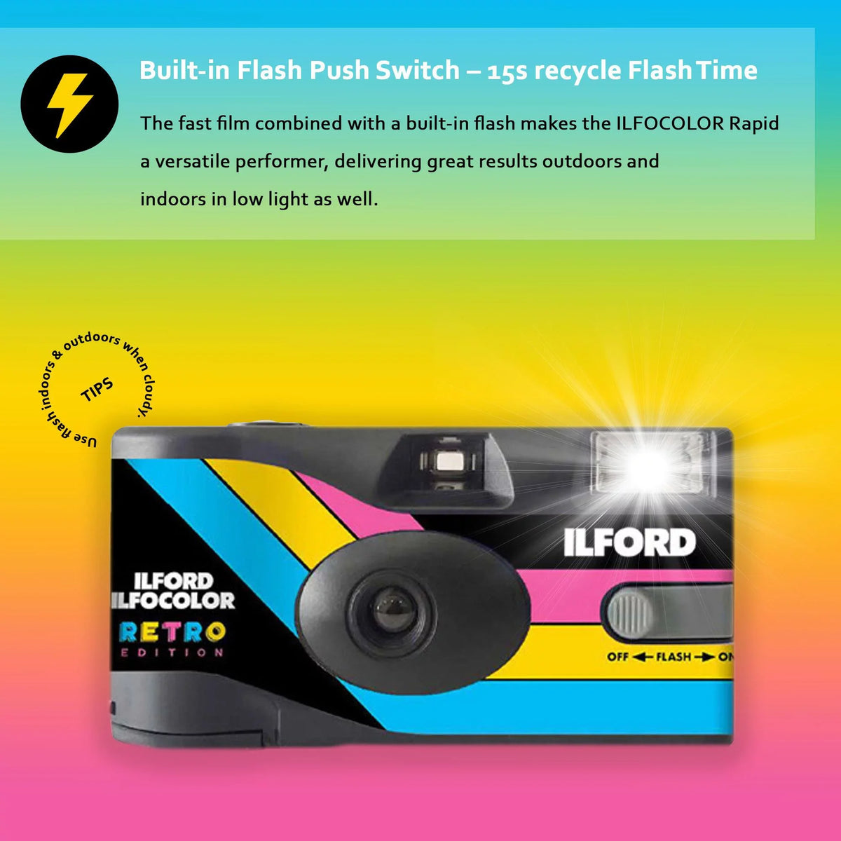 Ilford Ilfocolor Rapid Retro Single Use Camera + Lens Cap Holder