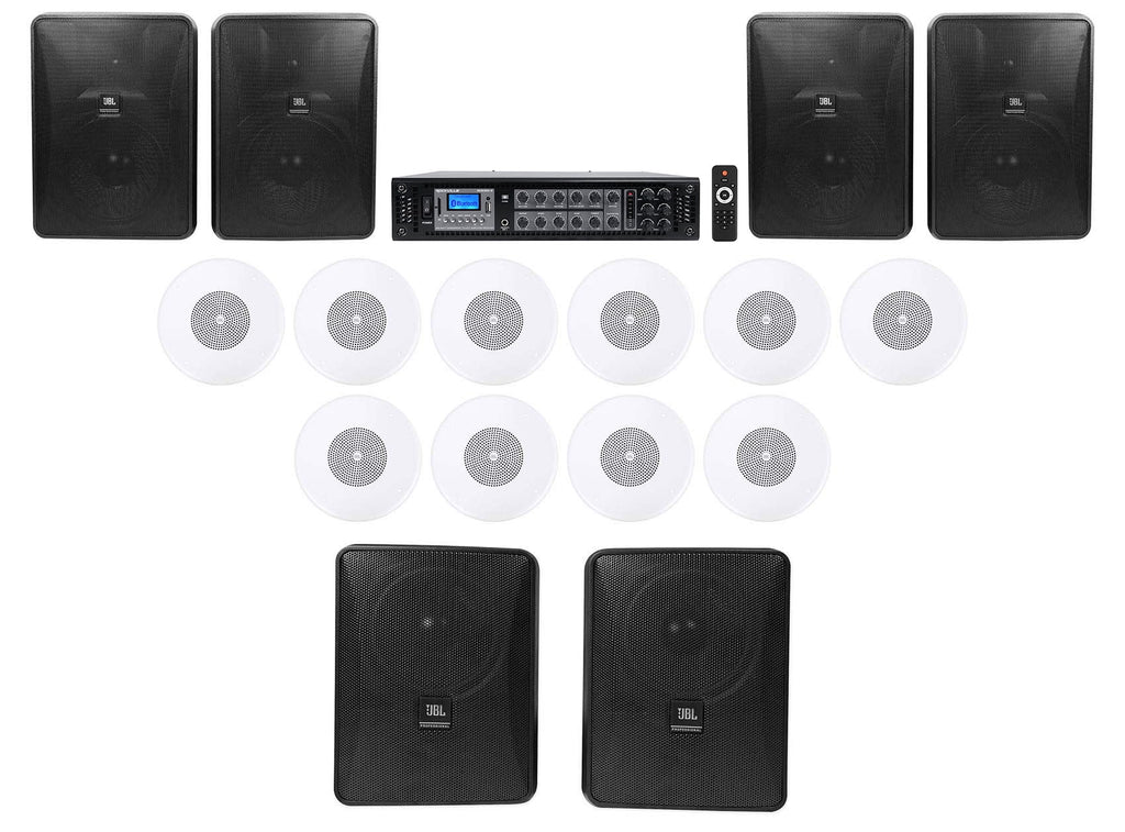 Restaurant Kit 6-Zone Amp+6) Foreground Wall+10) Background Ceiling Speakers