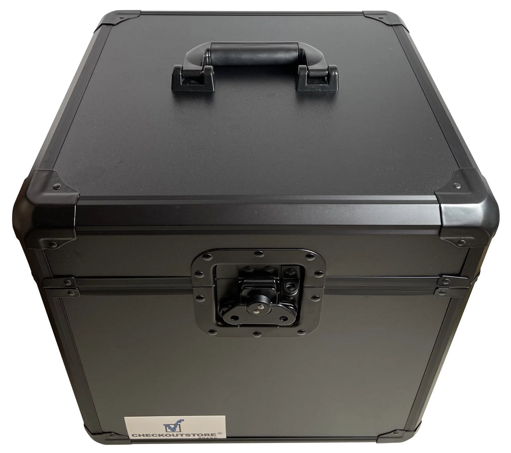 CheckOutStore Black Limited Aluminum 12"  Vinyl Record Storage Box (Holds 100 Records)