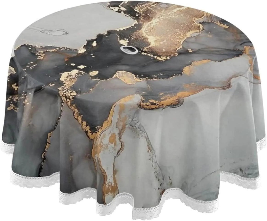 Dreamtimes 60" Natural Luxury Abstract Fluid Art Painting Round Tablecloth 60In,Waterproof Round Table Cloths with Umbrella Hole and Zipper,Party Patio Table Covers for Outdoor Backyard //Picnic