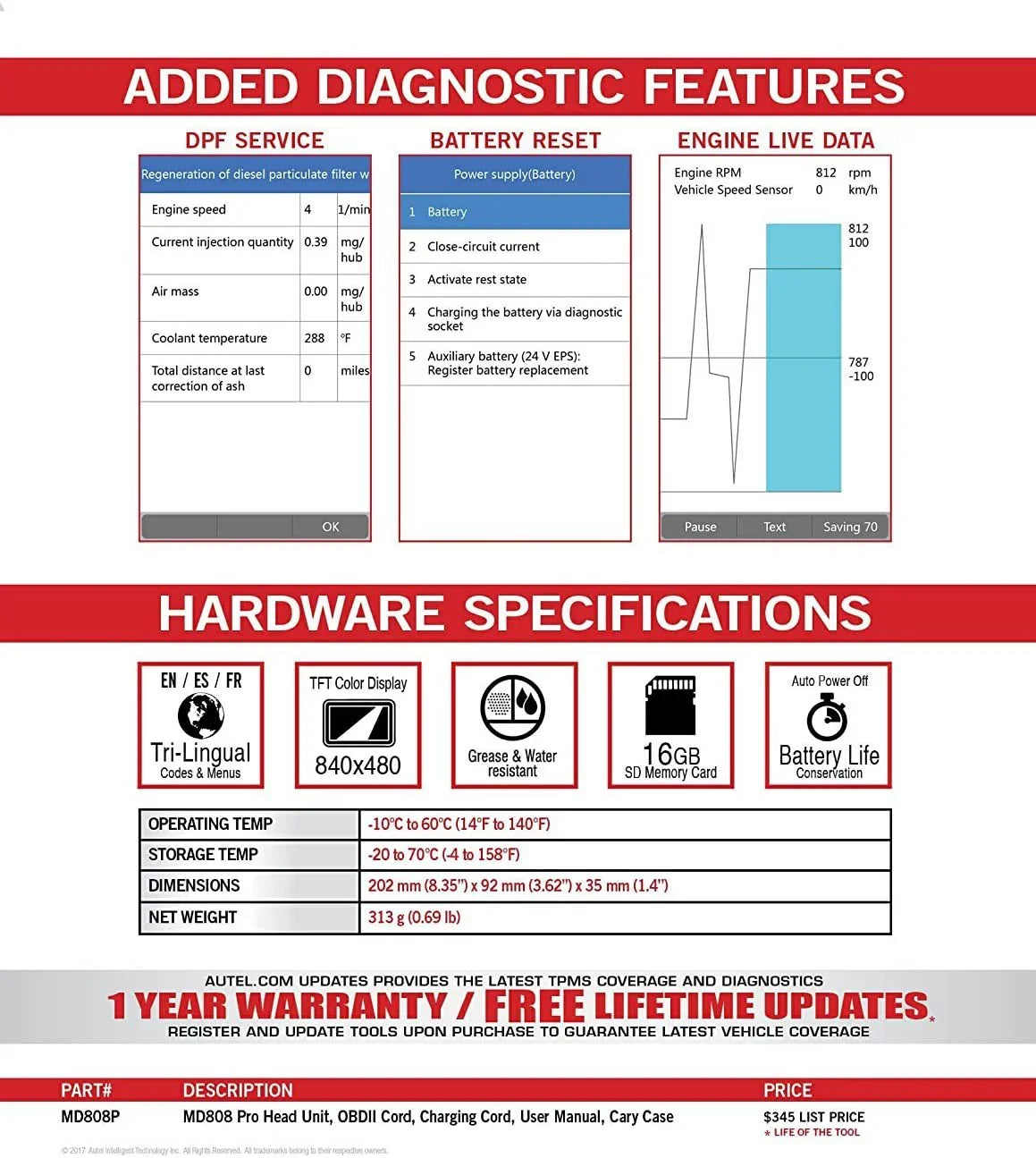 Autel MaxiDiag  Pro With Extension Cable  Scanner Code Reader Read/Clear Codes  Lookup 7 Special Features Oil Reset Battery Reset    Upgraded