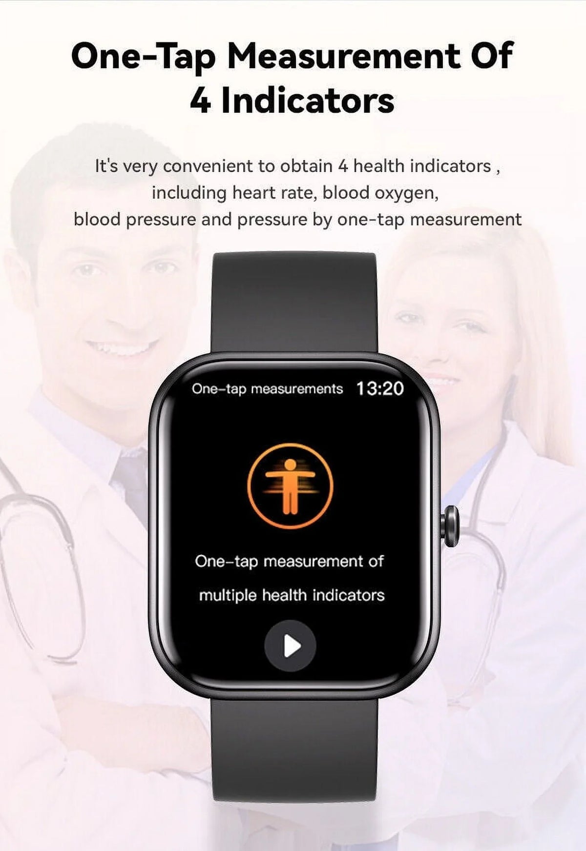 Smart Watch Blood Pressure Fitness Tracker Women Men for Android and iOS Black