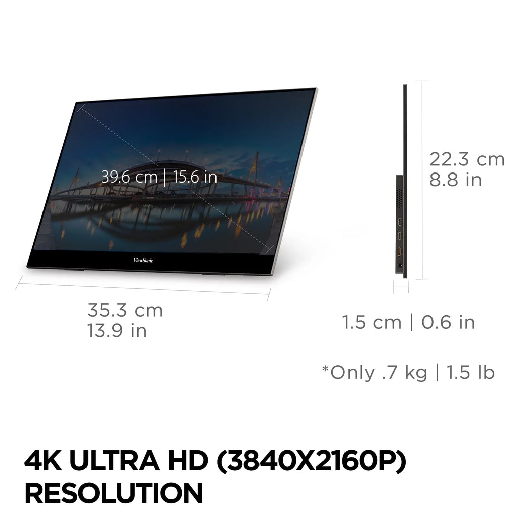 ViewSonic -4K- 15.6 Inch 4K  Portable  Monitor with 2 Way Powered 60W  , Mini , Dual Speakers, and Built in Stand with Smart Cover