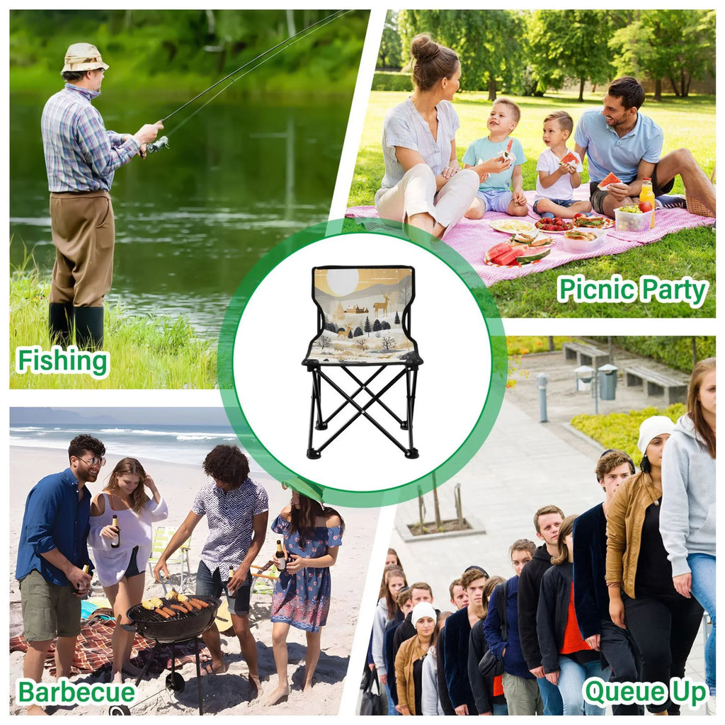 Golden in Deers Forest Portable Camping Chair Small for Kids Outdoor Folding Beach Chair Fishing Chair Lawn Chair with Carry Bag