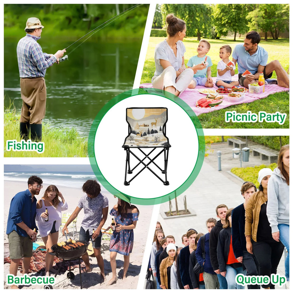 Golden in Deers Forest Portable Camping Chair Small for Kids Outdoor Folding Beach Chair Fishing Chair Lawn Chair with Carry Bag