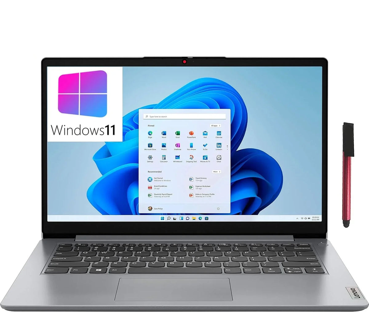 Lenovo IdeaPad 1i 14" Laptop Computer, Intel Pentium Silver  Processor, 4GB  , 128GB eMMC + 64GB  Card, WiFi 6, Bluetooth 5.1, 1-Year Office 365, Cloud Grey, Windows 11