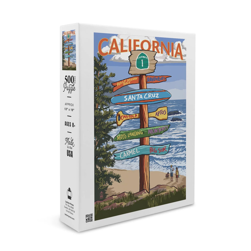 Santa Cruz, California, Destinations Sign (19x27 inches, Premium 500 Piece Jigsaw Puzzle for Adults and Family, Made in )