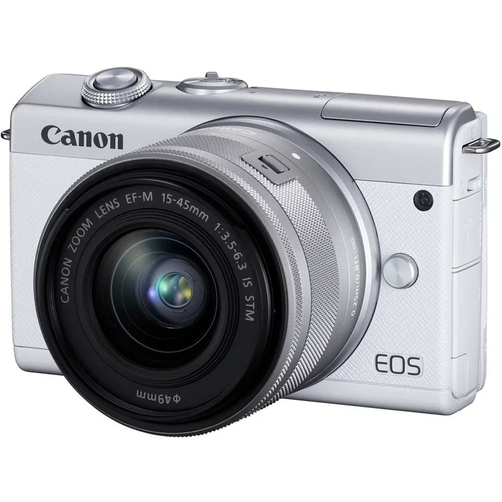 Canon   Mirrorless Camera with 15-45mm and 55-200mm Lenses (White) (3700C009) + 64GB Card + Charger +  Battery + Card Reader + Corel Photo Software +  Cable + Case + More
