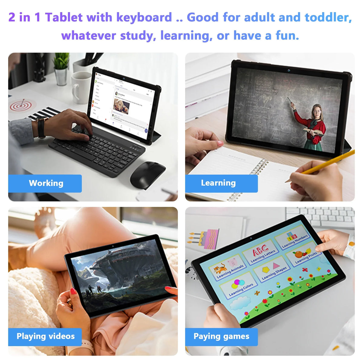 Android 11,Tablet with Keyboard,10 inch 2 in 1 Tablets,64GB (up to 128GB Expand ),6000mAh Battery,Latest 1.6GHz Octa-Core 4G Cellular Tablet ,Dual Camera,Wi-Fi,Bluetooth,,Black