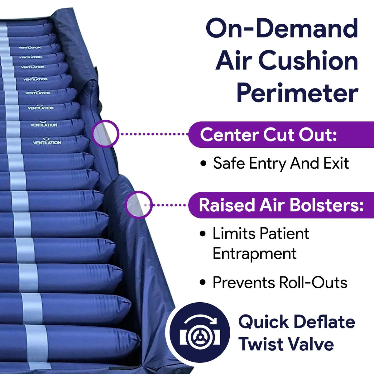 Proheal Bariatric Low Air Loss Alternating Pressure Air Mattress with Pump & Side Air Bolsters - Stages - 36” x 80” x 8/11"