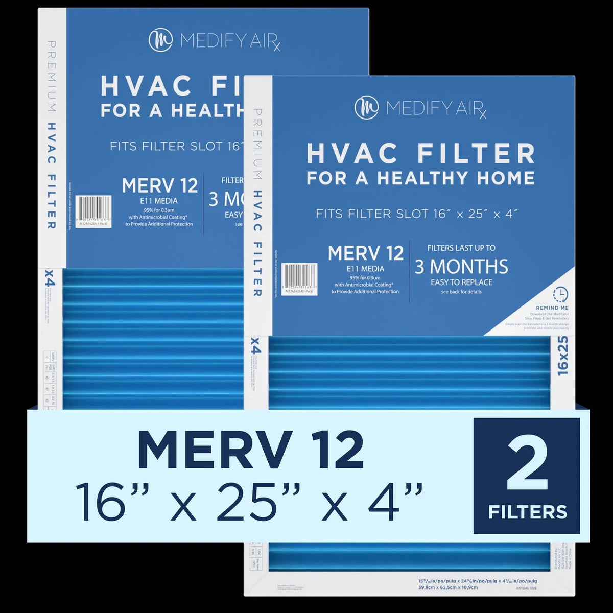 Medify Air 16x25x4  12 Air Pleated Filter 95% Particles  Air Cleaning ( 12, 2-Pack)