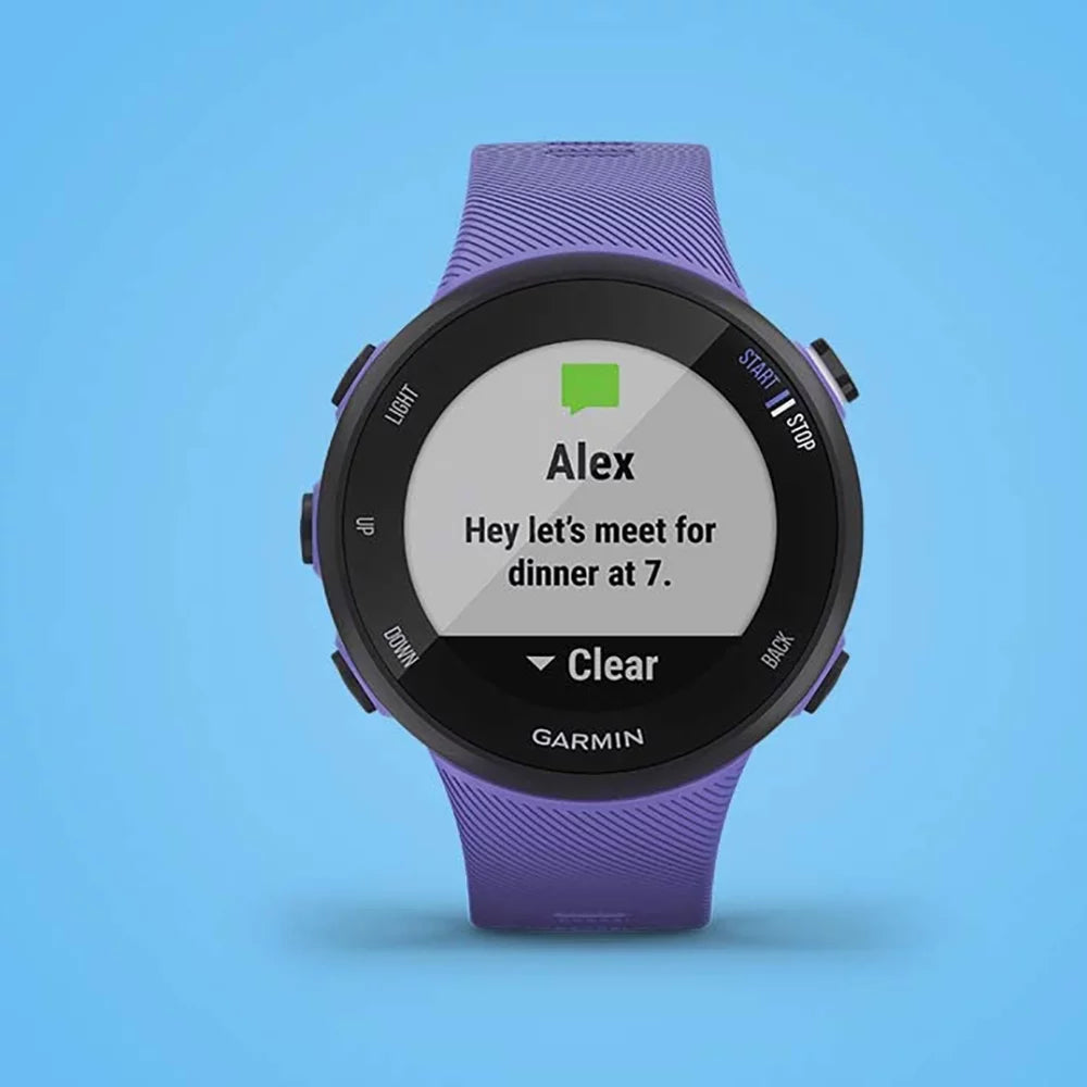 Restored Garmin 010--01 Forerunner 45S  Heart Rate Monitor Running Smartwatch (Iris) - Bundle With Fitness & Wellness Suite (, Yoga Vibes, Daily Burn) (Refurbished)