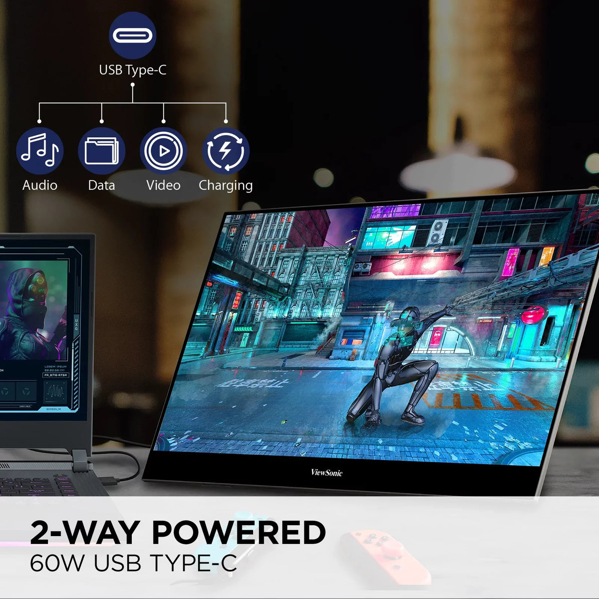 ViewSonic -4K- 15.6 Inch 4K  Portable  Monitor with 2 Way Powered 60W  , Mini , Dual Speakers, and Built in Stand with Smart Cover