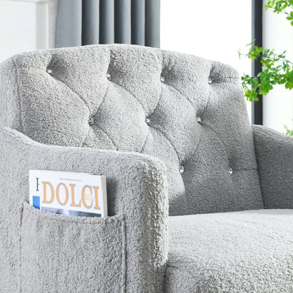 30 " Modern Chesterfield Tufted Upholstered Chair with Deep Buttons, Living Room Chair, Comfortable Armchair, Gold Hardware Legs, Tufted Chair for Reading or Relaxing,