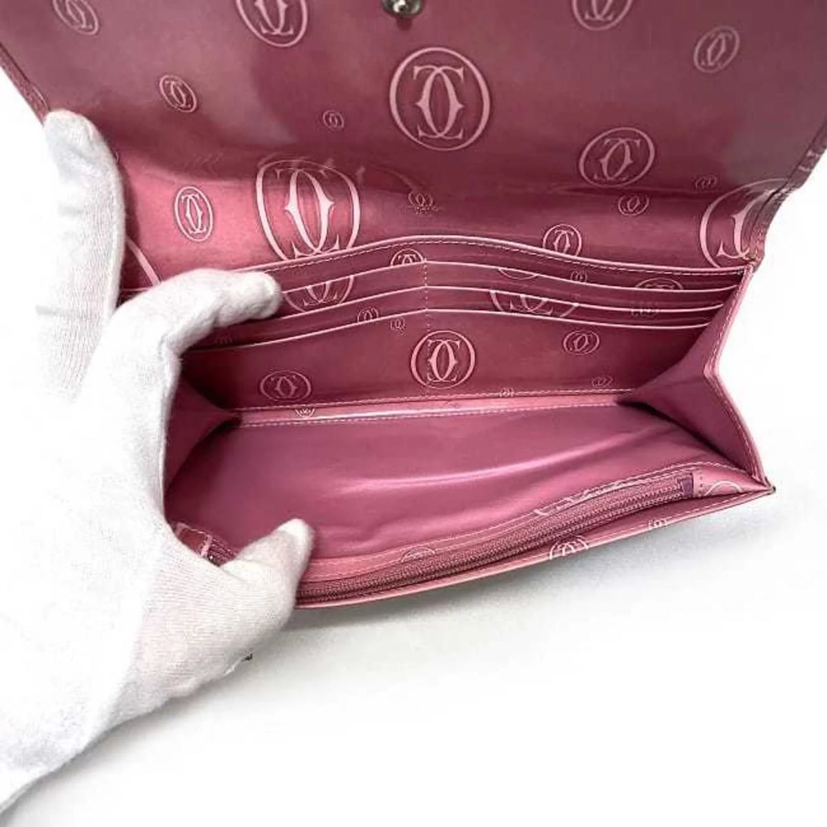 Pre-Owned Cartier Bifold Long Wallet Pink Happy Birthday  Leather 2C Motif Ladies (Fair)