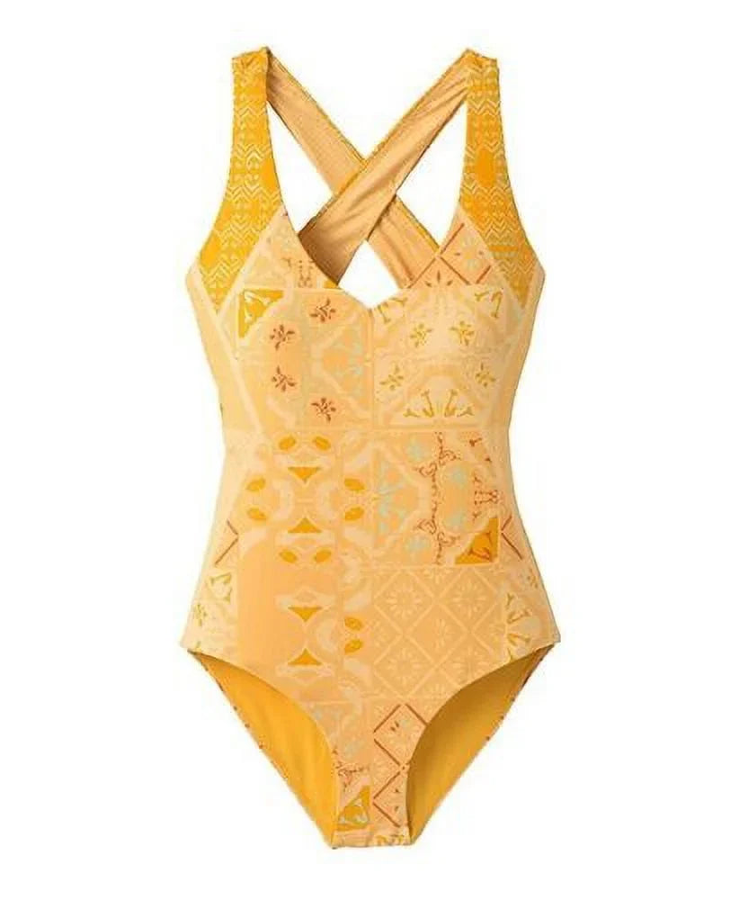 prAna Ella Size Small () High Triangle -Neck Cross Back One Piece Amber Lisbon