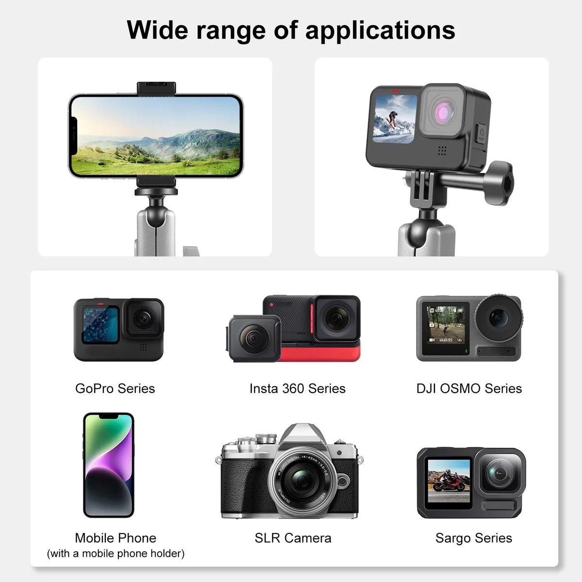 Clamp Mount, Aluminum Alloy Handlebar Adapter, Dual Rotatable Ball Head,   Hero 11/10/9/8 Compatible