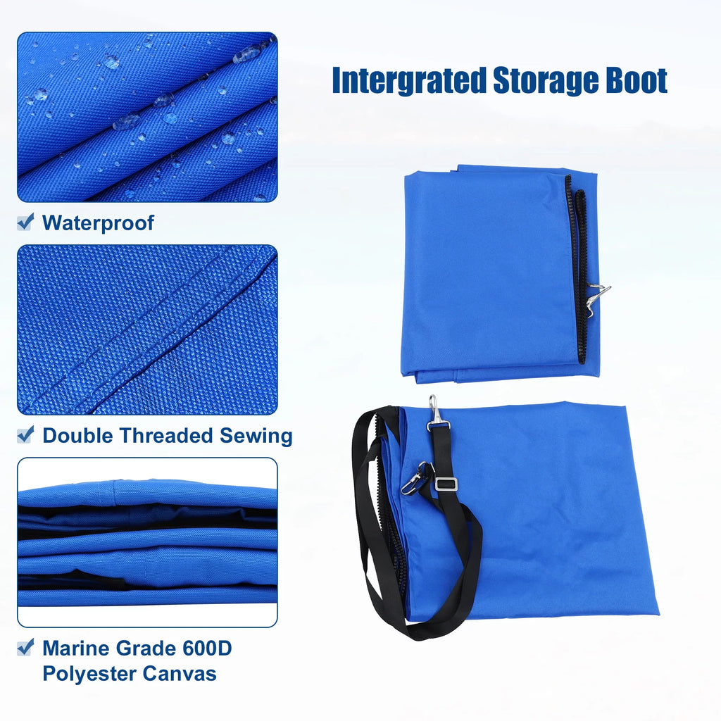 Unique Bargains 600D 4 Bow 8' x 54" x 67"-72" Bimini Top Canvas Cover with Detachable Side Blocks Storage Boot Blue