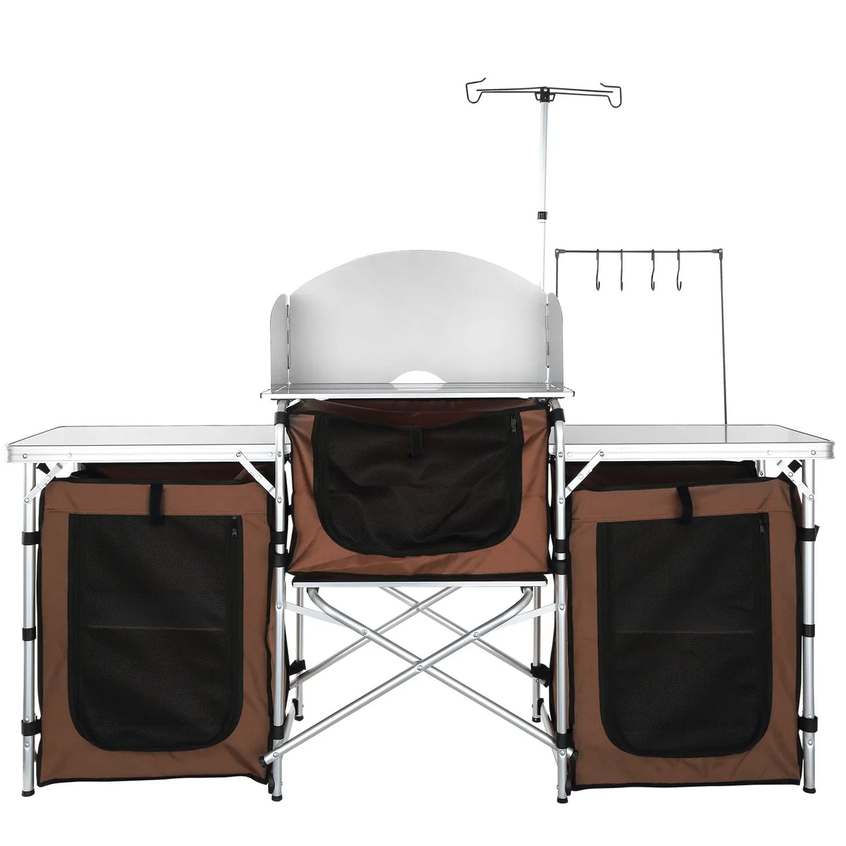 Folding Portable Cook Table 3 Cupboards Brown Camping Kitchen Table