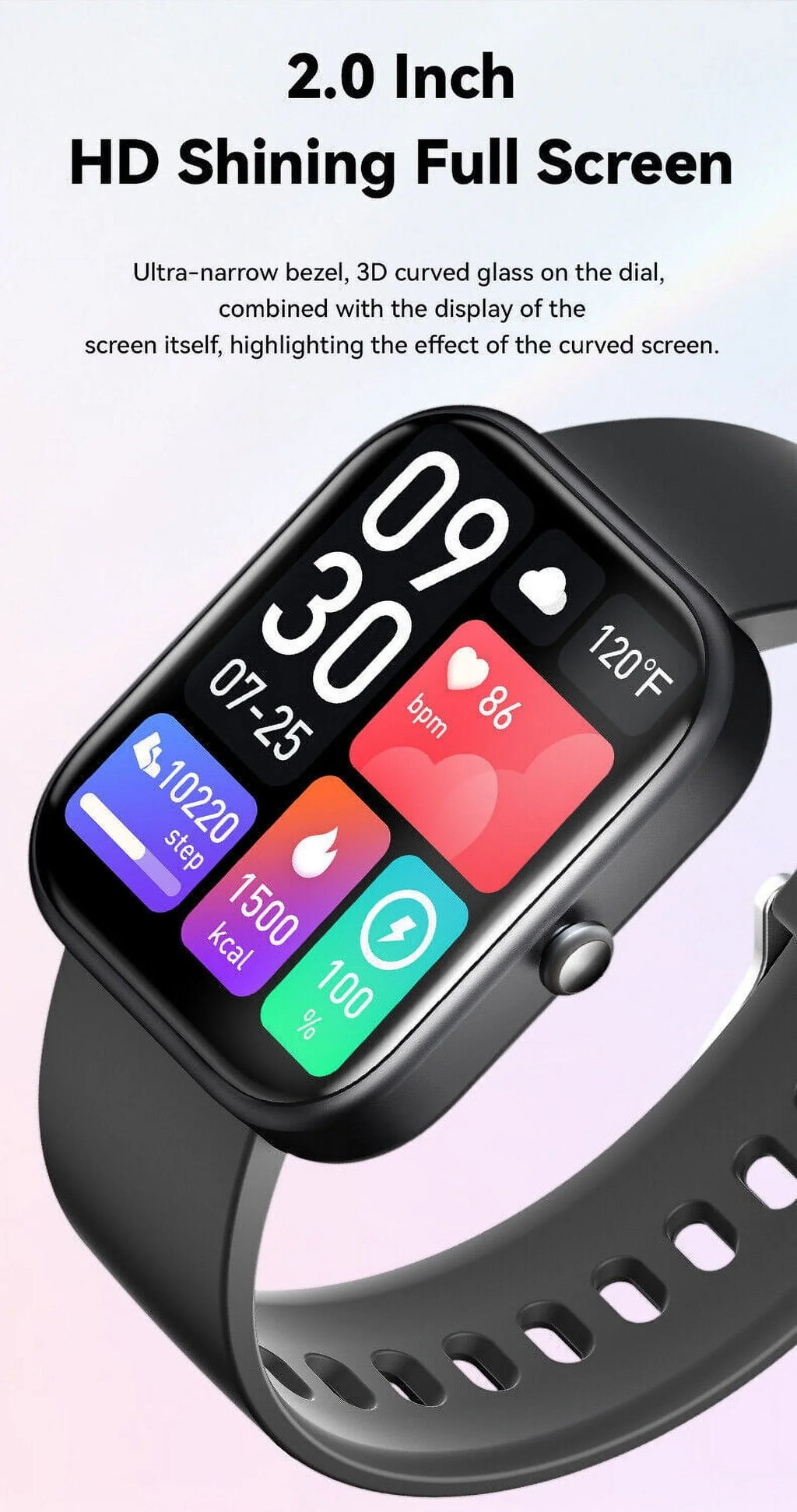 Smart Watch Blood Pressure Fitness Tracker Women Men for Android and iOS Black