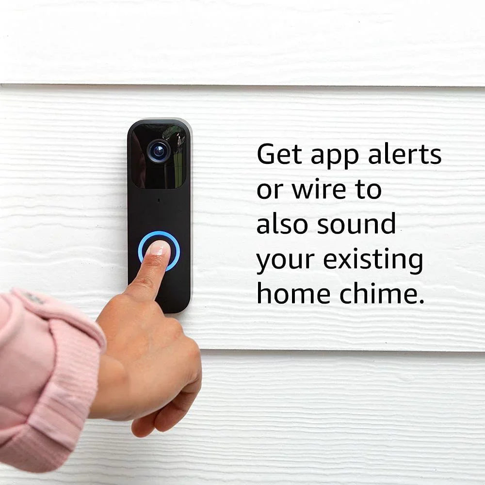 Blink Video Doorbell + Sync Module 2 + Cleaning Cloth | Two-year battery life, Two-way audio,  video, motion and chime app alerts and Alexa enabled — wired or wire-free (Black)