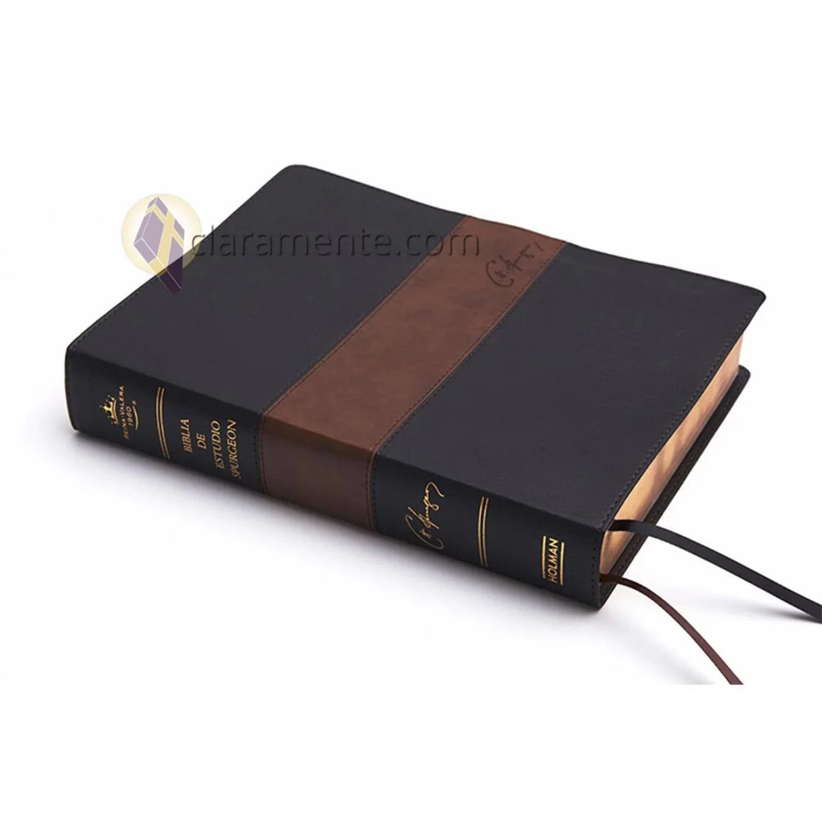 1960 Biblia de estudio Spurgeon, negro/marrón símil piel (Hardshield)