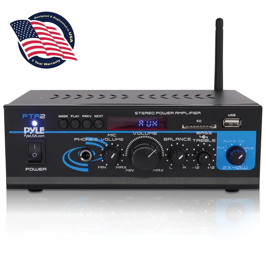 Pyle  2 x 40W Home Stereo Mini Bluetooth Power Amplifier with Remote Control
