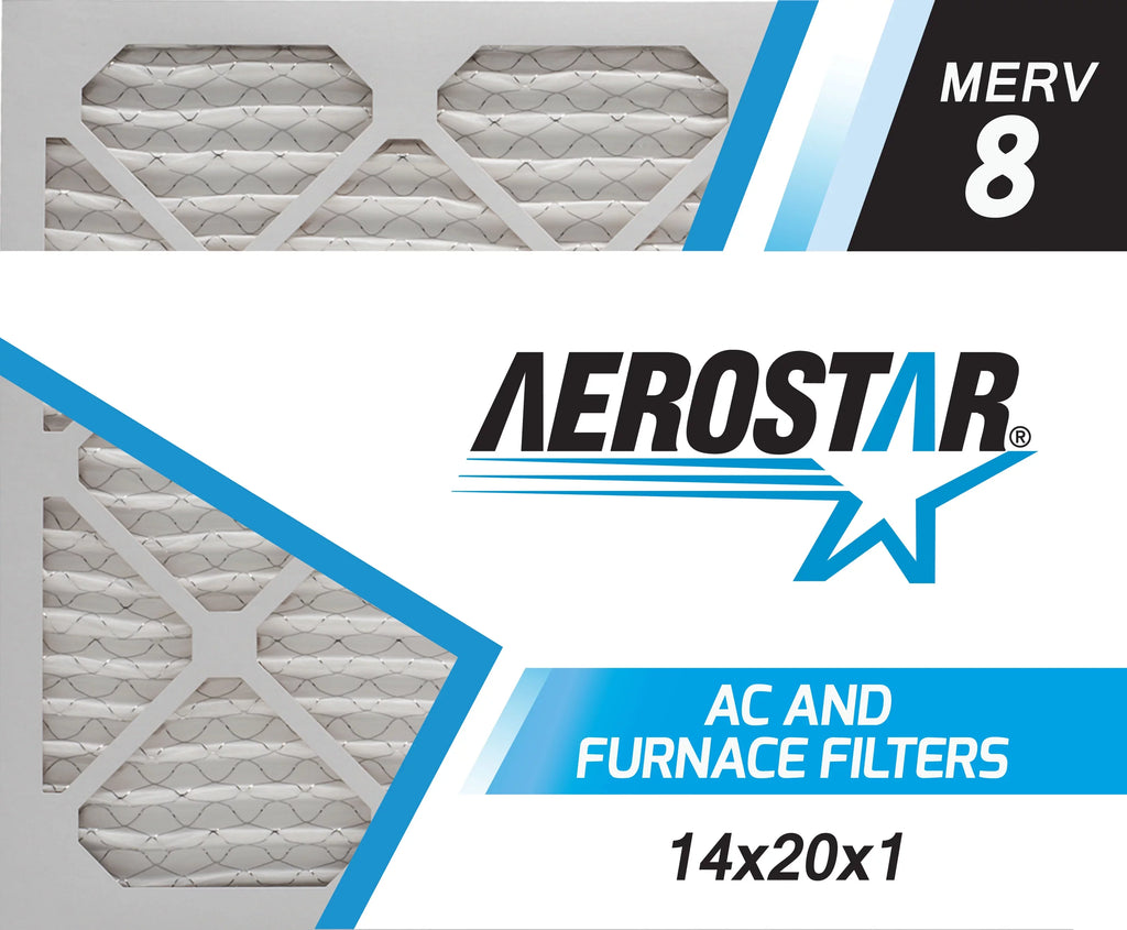 Aerostar 14x20x1  8 Pleated Air Filter,  Furnace Air Filter, 2 Pack