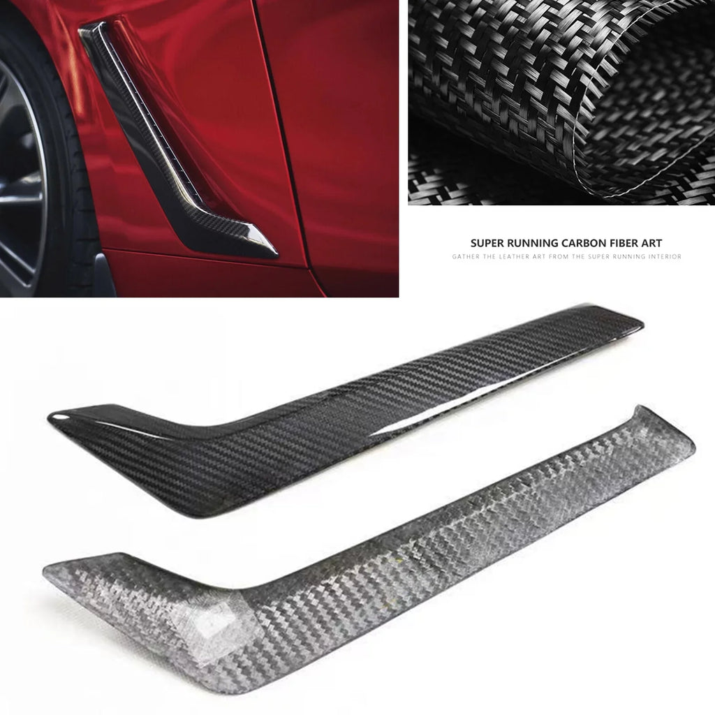 Side Fender Air Vent Cover Kit For Infiniti   2015-2022 2019  Black Carbon Fiber