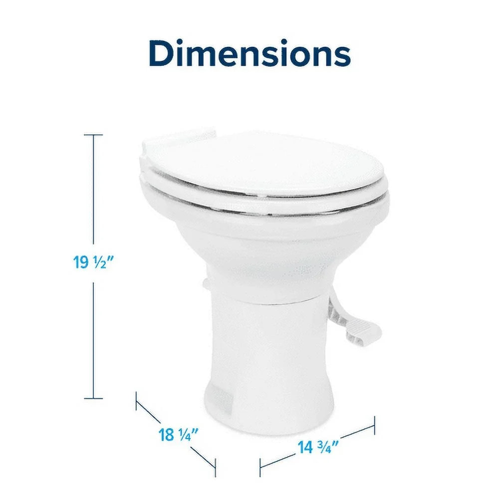 Camco Premium Ceramic Camper/ Toilet | Features a Gravity Flush System with Convenient Foot Pedal & Full-Sized Ergonomic Design with 18-In Chair Height | Includes Soft-Close Wood Seat & Lid (41710)